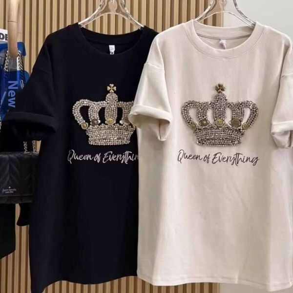 

men's Summer Top Heavy Industry Embroidered Crown Short Sleeve T-Shirt Size Age-Reducing tshirtsformen Loose Print t-shirtfashion, Apricot