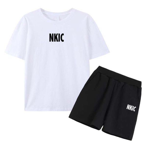 

2-Piece Men's Summer Quick drying Sports Suit Brand Breathable Short Sleeved Cotton White Black T-shirt Running And Fitness Shorts
