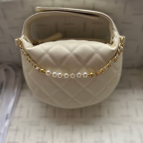 

Shoulder Bags Designer Handbags Hand Bag Half Moon High Quality Genuine Leather Cowhide Gold Pearl Chain Luxury White Purse Womens Handbag Crossbody Designer Bags, Black