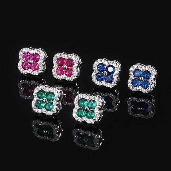 

S925 Sterling Silver Floral Stud Earrings with Colorful Cubic Zirconia for Women - Vintage Inspired, High-Quality, Elegant Gift Jewelry