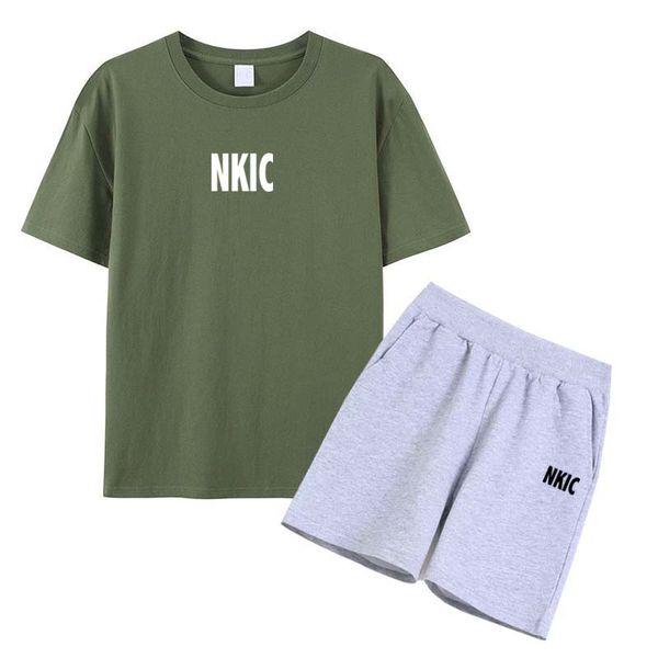 

summer men's two-piece fashion casual Brand clothing round neck short-sleeved T-shirt and drawstring shorts sports T-shirt set Plus Size S-2XL, Black