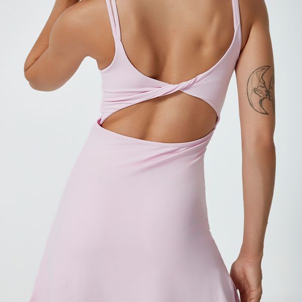 

womens round neck cami top with twisted tennis skirt includes builtin shorts, Black