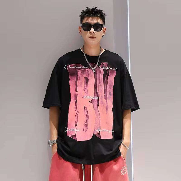 

Clothing Manufacturer Heavyweight 100% Cotton 240g Printed Letter Style Street Racing Short Sleeve Casual Men's T-Shirt, The black one is too large in stock size