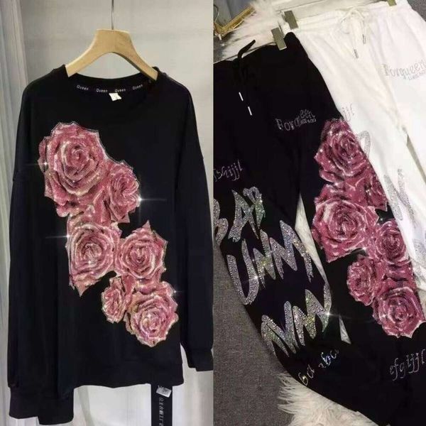 

Autumn Spring Casual Oversized O-Neck Jogging Sportswear menstracksuits Rhinestone Sweatshirt Long Ankle Top XL Print menstracksuits, White