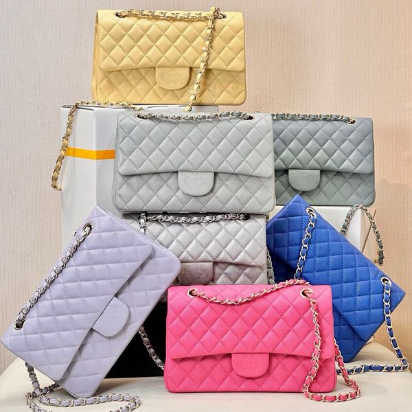 

Classic CF Flap Chain Shoulder Totes Real Caviar Sheepskin Handbag Luxury Designer Womans Mirror Quality Fashion Leather Crossbody Bag, Purple