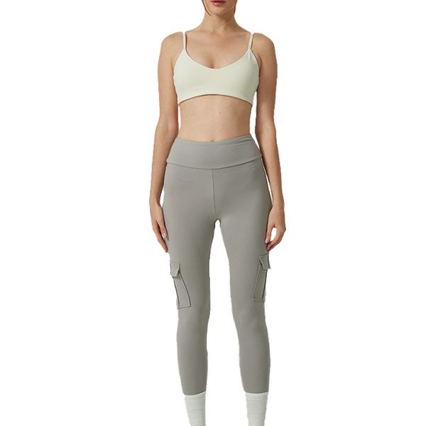 

womens durable yoga leggings spacious pocket inclusion seamless waistband construction, Grey