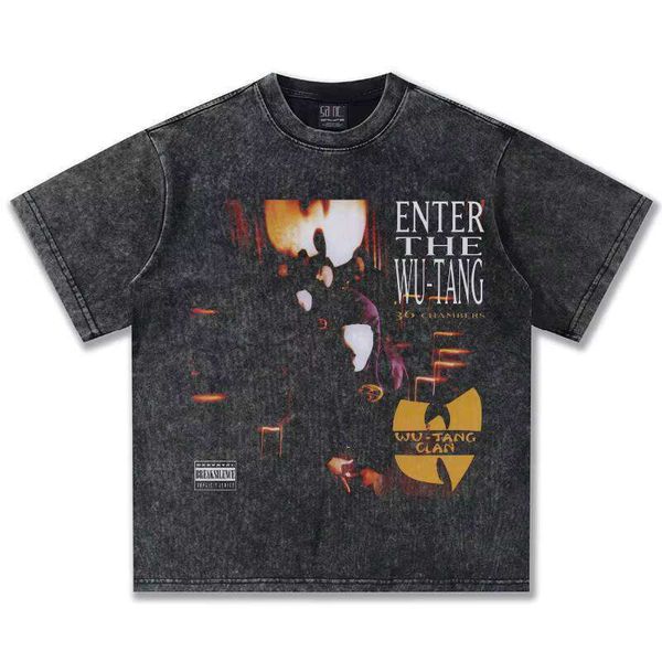 

Clothing Manufacturer Letter Print Washed Short Sleeve 280g Heavyweight Men' Crew Neck T-Shirt, Washed black short sleeve