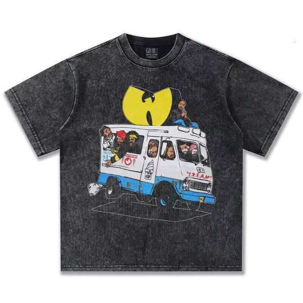 

Clothing Washed Wutang Casual Loose Letter Print 100% Cotton Short Sleeve 280g T-Shirt, White short sleeve