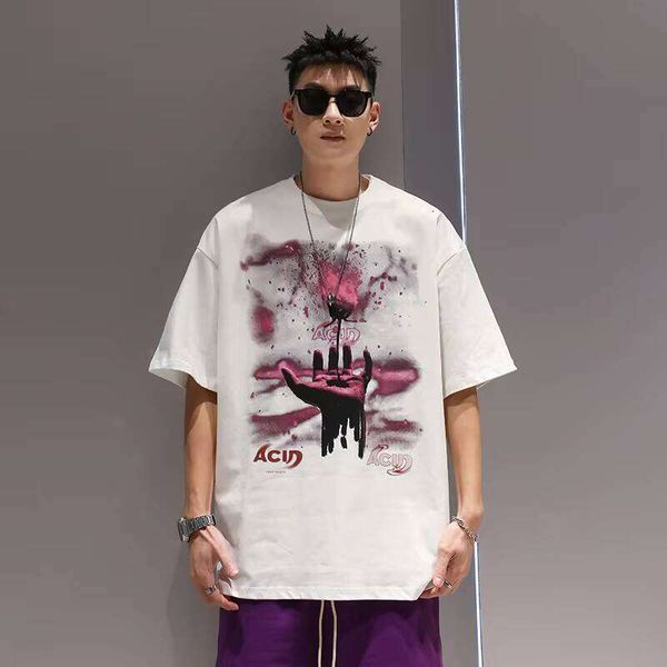 

Clothing Printed Letter 100% Cotton Summer New Loose 300g Short Sleeve Men's Casual T-Shirt, White