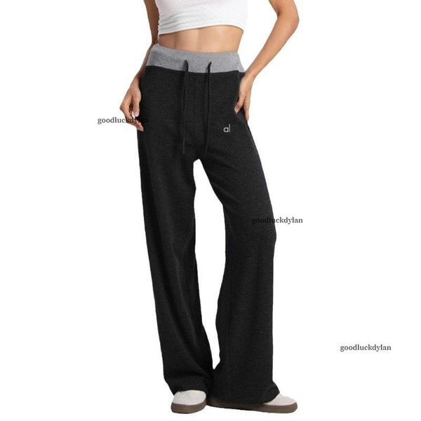 

alocardio 5A Quality Fitness Clothing Women's High-Rise Stretchy Knitted Sports Pant with Color Blocking - Comfortable Casualwear Black