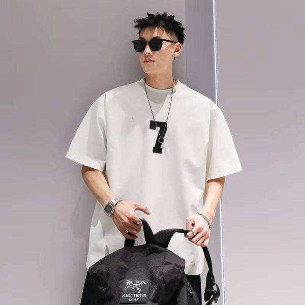 

Clothing Manufacturer Embroidered Letter Plus Size Casual Loose 100% Cotton Short Sleeve 240g Men's T-Shirt, White stock