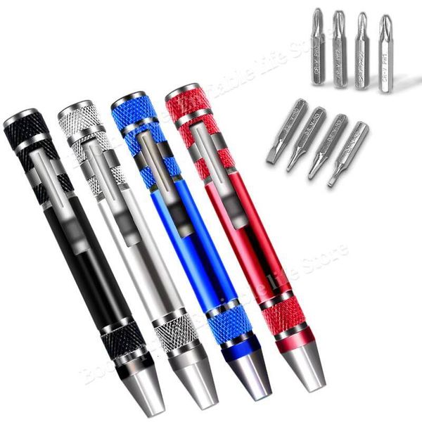 Multifunction 8 in 1 Mini Aluminum Precision Pen Screw Driver Screwdriver Repair Tools Kit for Cell Phone Hand tool Set tues