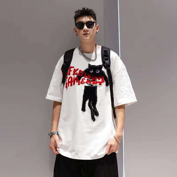 

3D Embroidered Towel 100% Cotton 240g Short Sleeve Fashion Men's T-Shirt, Black