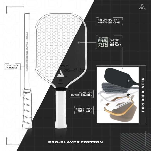 

Limited Stock JOOLA Perseus TA15 16mm Hyperfoam Edge Pro Level Precision Engineered Paddle USAPA Approved