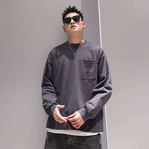 

280g 100% Cotton Men's New Summer T-Shirt O-Neck Long Sleeve with Letter Print, Purple