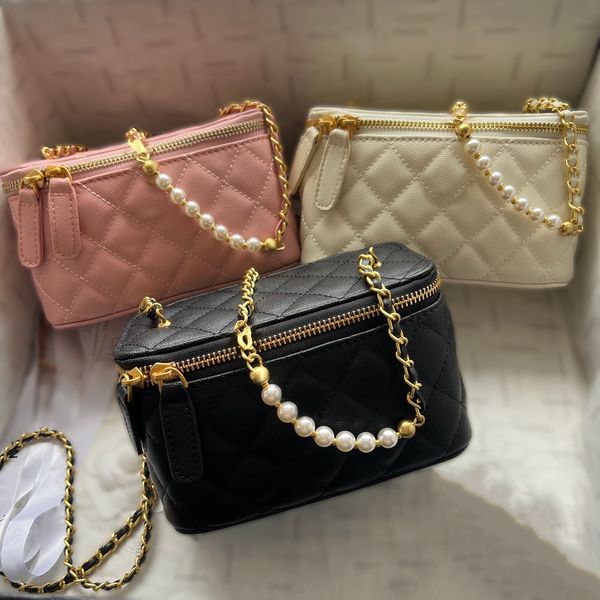 

Designer Bag Handbag High Quality Crossbody Purse Half Moon Designer Makeup Bag Genuine Leather Cowhide Pearl Chain Hand Bags Cross Body Bags Women Shoulder Bag, White
