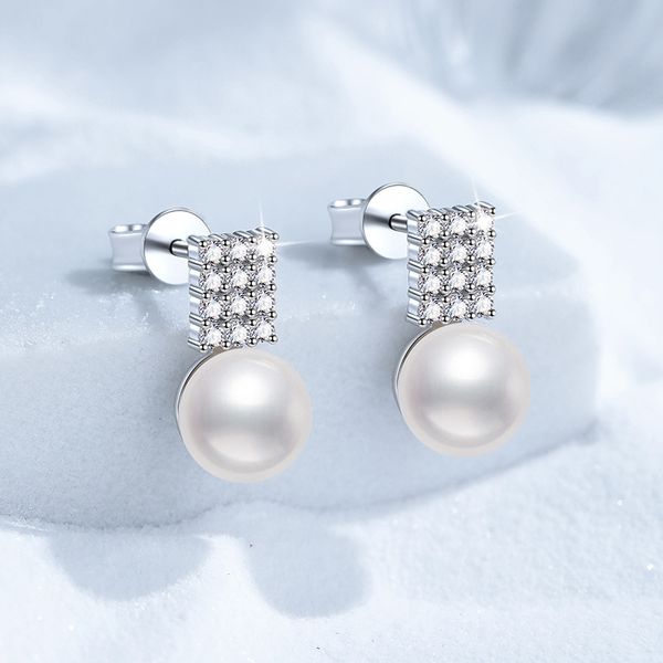 

925 Sterling Silver Stud Earrings, Women's French Geometric Full Diamond D-Color 36-Point Moissanite Studs, Affordable Luxury Fashion Earrings