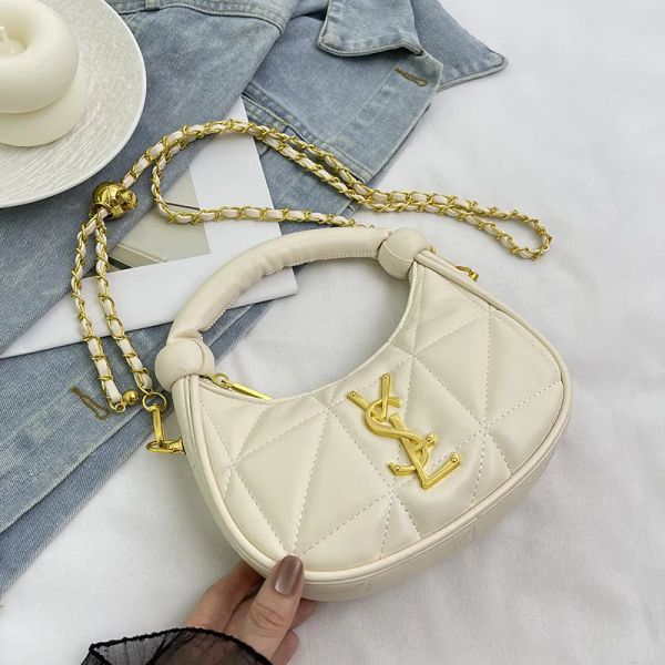 

2025 Spring Summer New Design Chain Women Shoulder Bag Fashion Minimalist Premium Letter Rhombus Handbag, #grey