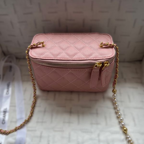 

Cross Body Bags Luxury Shoulder Bag Half Moon Makeup Bag Genuine Leather Cowhide Gold Pearl Chain Luxury Crossbody Bag Luxury Designer Bag Handbag High Quality, Pink