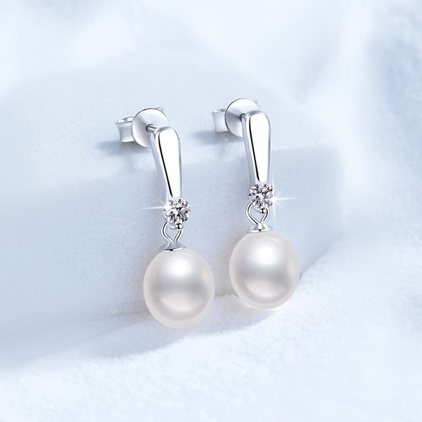 

S925 Sterling Silver Moissanite Stud Earrings, Women's Diana Style Freshwater Pearl Earrings, Elegant High-End Earrings, Wholesale