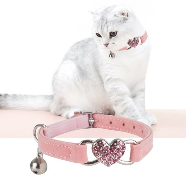 Cut Personalized Cat Collar With Bells Heart Crystal 9 Pack For Girl Boy Cats Adjusted 20-28CM