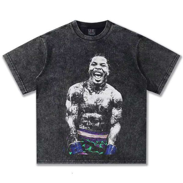 

Clothing 300g Short Sleeve Printed 100% Cotton Washed Casual Loose Summer New T-Shirt, Black short sleeve