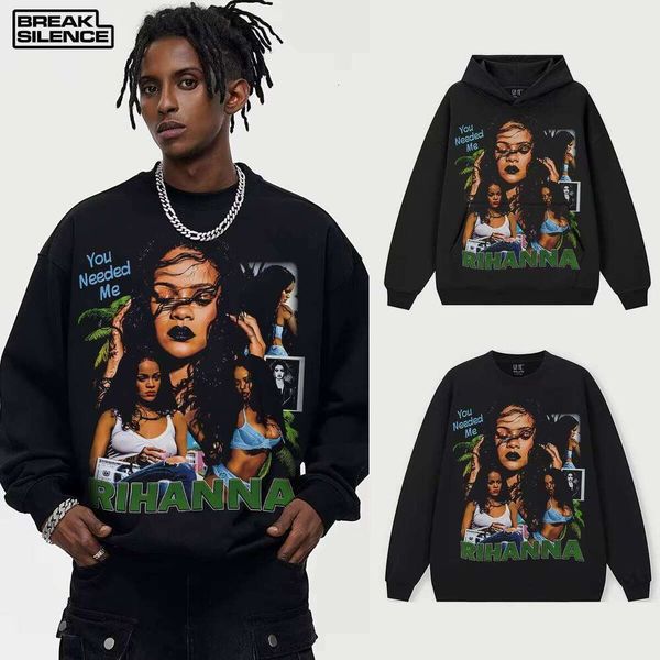 

Rihanna Unisex Pullover Sweatshirt Solid Color 100% Cotton Hoodie Cross-Cultural Terry Fabric Crew Neck Loose Winter Men's, Black crew neck sweatshirt