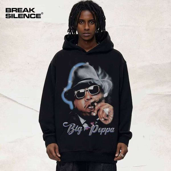 

Unisex American Hip-Hop Rap Crewneck Hoodie Biggie Direct Print Heavyweight Puff Technology Long Pullover Winter, Black crew neck sweatshirt