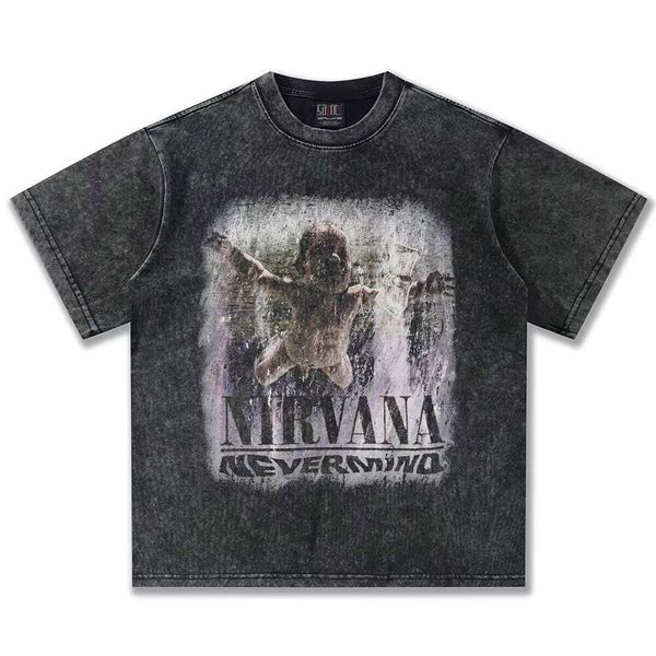 

Nirvana 2025 Classic Street Print Oversized Heavy Cotton O-Neck T-Shirt Spring Summer Fashion American Style, Apricot