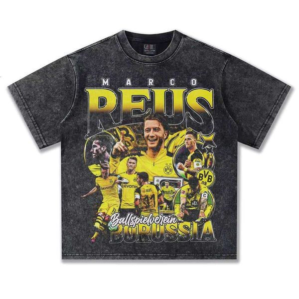 

2025 New Cross-Border Royce Football Washed Vintage Short Sleeve Thick Cotton American Fashion Oversized Jersey T-Shirt, Apricot