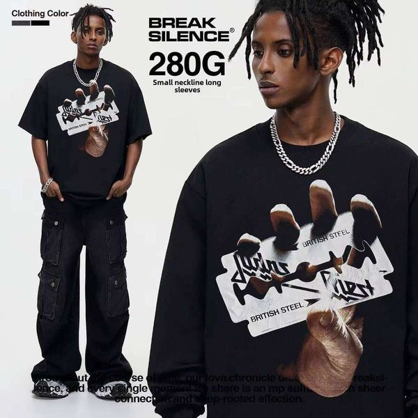 

Judas Priest Short Sleeve T-Shirt Pure Cotton Cross-Cultural Print Rock Band Fashion Solid Pattern Knitted Fabric Oversized, Washed black short sleeve small