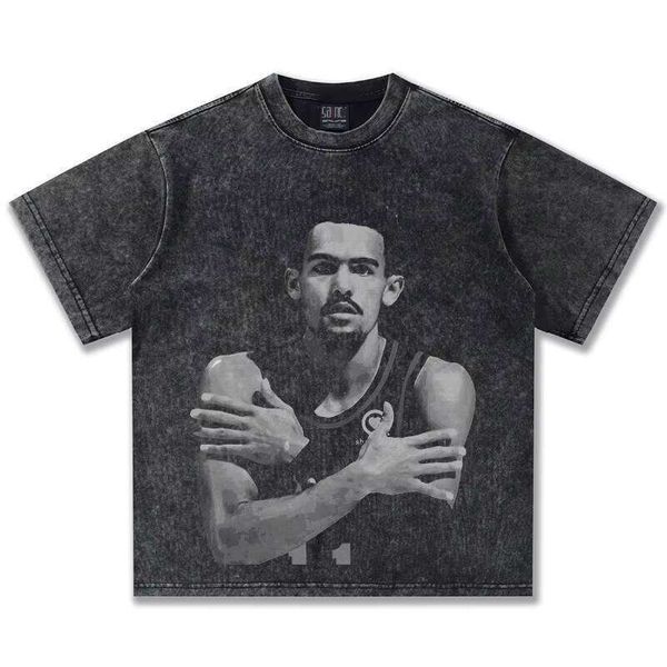 

2025 Trae Youth Basketball Star Crossover Direct Injection Print Casual Loose Short Sleeve American Heavy T-Shirt, White short sleeve