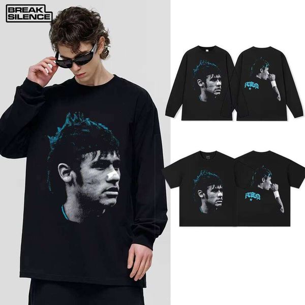 

2025 New Neymar 210g Pure Cotton Double Yarn Unisex Street Style Oversized T-Shirt Heavyweight 3D, Black short-sleeve