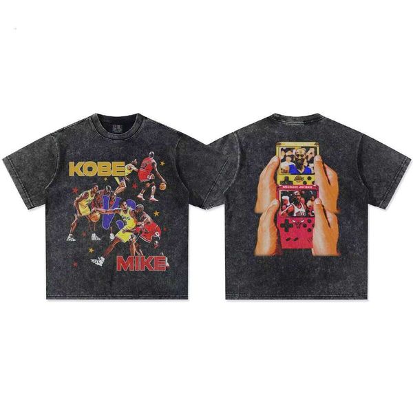 

2025 American Style Heavy Short Sleeve Small Neck Casual Knit TK Jacket T-Shirt, Washed black short sleeve