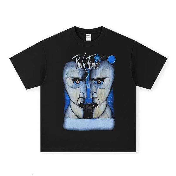 

Old American Style Pure T-Shirt White Ghost Print Heavy Wash Short Sleeve Cross-Border 280g 100% Cotton, Washed black short sleeves small