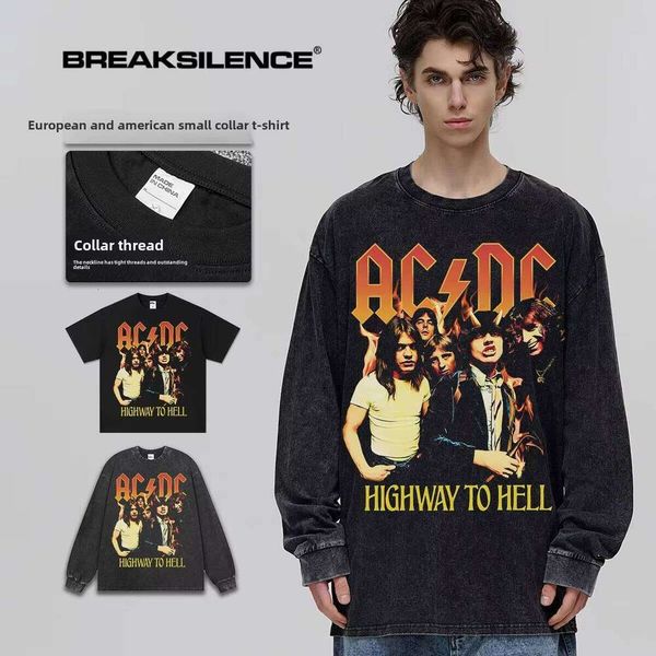 

Ac/dc Rock Band British Style Sweatshirt Washed Vintage American Cotton Short Sleeve Loose Fit Unisex Set, Black short-sleeved (small neckline)