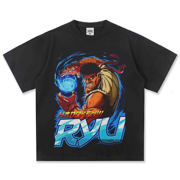 

Summer New Fashion Printed 300g 100% Cotton Loose Short Sleeve T-Shirt, Washed black