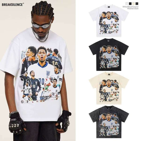 

Bellingham England Football 2025 Men' Fashion Short Sleeve Cotton T-Shirt 210g Thick New Cross-Country Print Small Size, Apricot