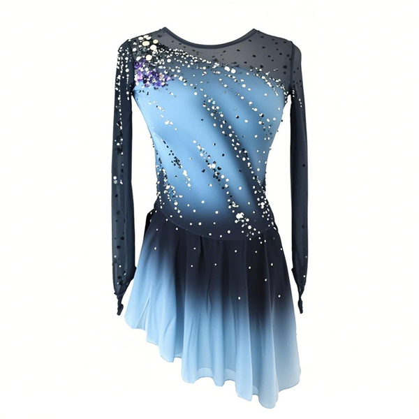 LIUHUO Customizable Girl's Long Sleeved Brown Gradient Figure Skating Dress Elegant Figure Skating Skirt for Performance and Practice Perple Blue Pink Grey Peach
