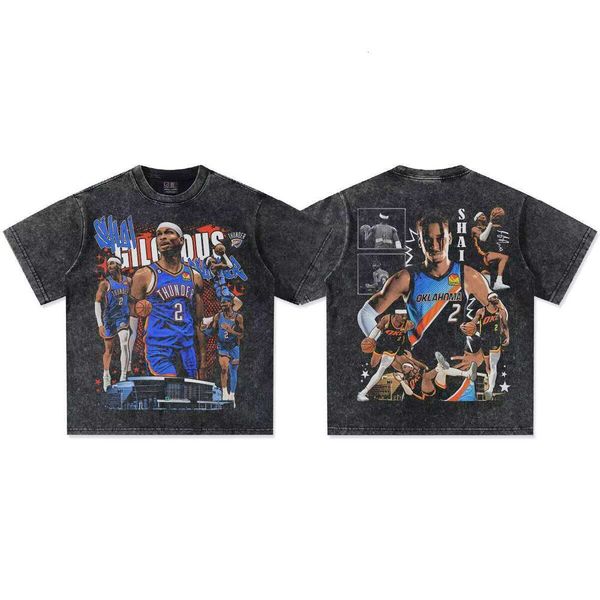 

Xie Yi Shai Star Crossover Washed Vintage Cotton Style Heavy Small Collar 300g Oversized Unisex T-Shirt, White short sleeve