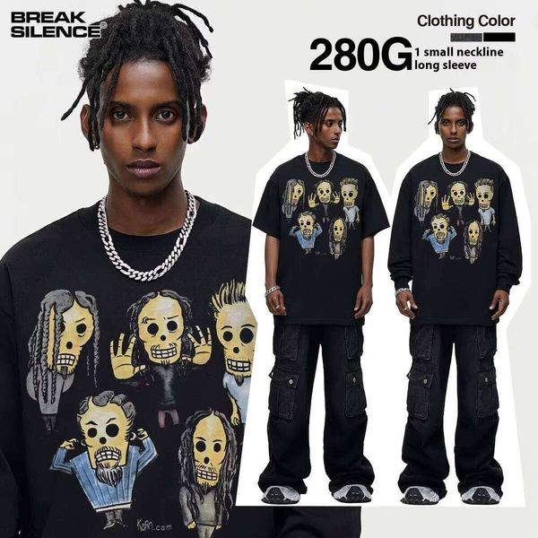 

Korn Cross-Country Rock High Heavy 100% Cotton Autumn Winter American Street Hip-Hop Short Graffiti T-Shirt, Washed black short sleeve small