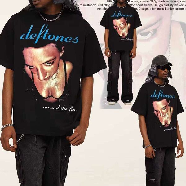 

2025 Spring/Summer New Dethrones Rock Band Heavy Washed Vintage Short Sleeve American Style Printed Cotton T-Shirt, Apricot