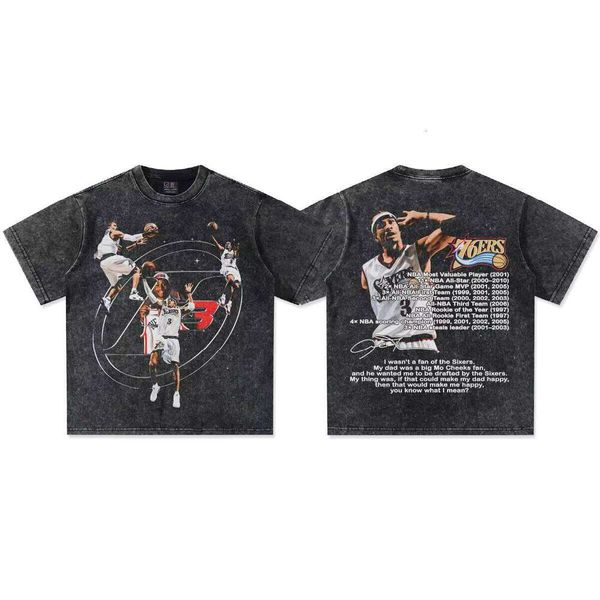 

2025 Spring/Summer Series Iverson American Heavyweight 210g Washed Cotton Casual Fashion Unisex T-Shirt, Black short-sleeve