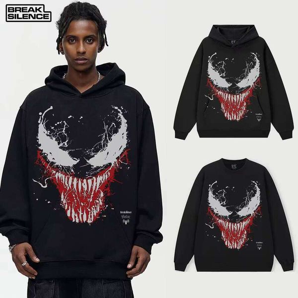 

Fashion Brand Venom Animation Hooded Pullover Loose Fit Men Women Suitable for Autumn and Winter, Black hooded sweatshirt