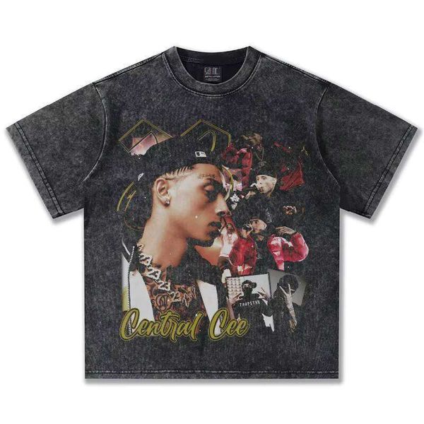 

2025 Summer Hip-Hop 300g Cotton Heavy O-Neck Printed Loose Short Sleeve Central American Street Crossover Men' T-Shirt, White short sleeve