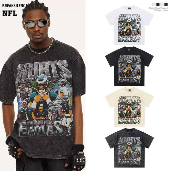 

2025 Jay Chou Group Print Short Sleeve T-Shirt 100% Cotton 300g Casual Cross-Cultural American Football, Apricot