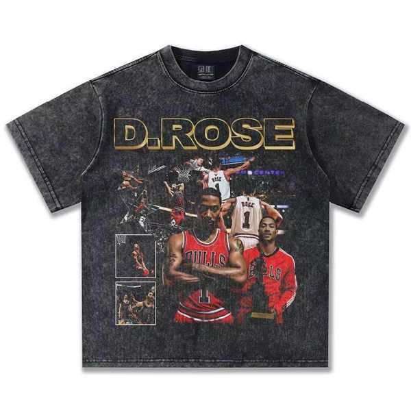 

New Ross Star American Style T-Shirt 100% Heavy Knit Waxed Old Cotton Casual Short Sleeve 300g Small Size Cross-Border Solid, Black short sleeve