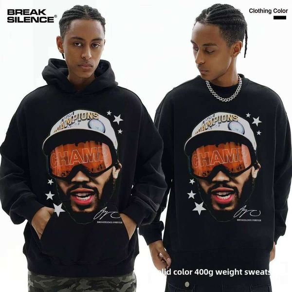 

Tatum Unisex Big Head Celebrity Print Crossover Heavyweight American Street Style Puff Fashion Hoodie, Black crew neck sweatshirt