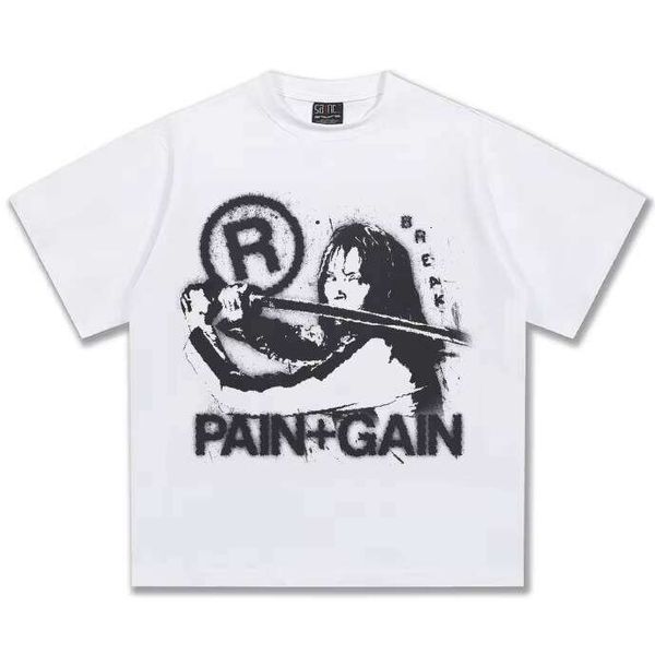 

Men's American Style Summer T-Shirt Breathable Smooth Heavy Short Sleeve Splash Ink Print 100% Cotton New Arrival, White short sleeve