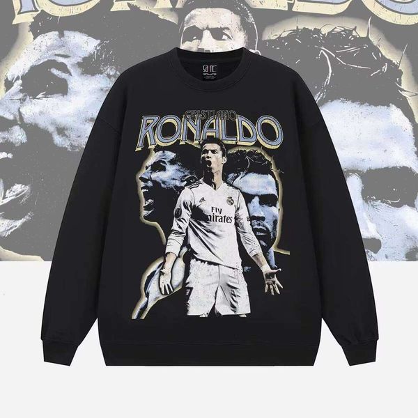 

Cristiano Ronaldo Printed Unisex Crewneck Sweatshirt Heavyweight Wool Street Style, Loose Fit Drop Shoulder, Black crew neck sweatshirt